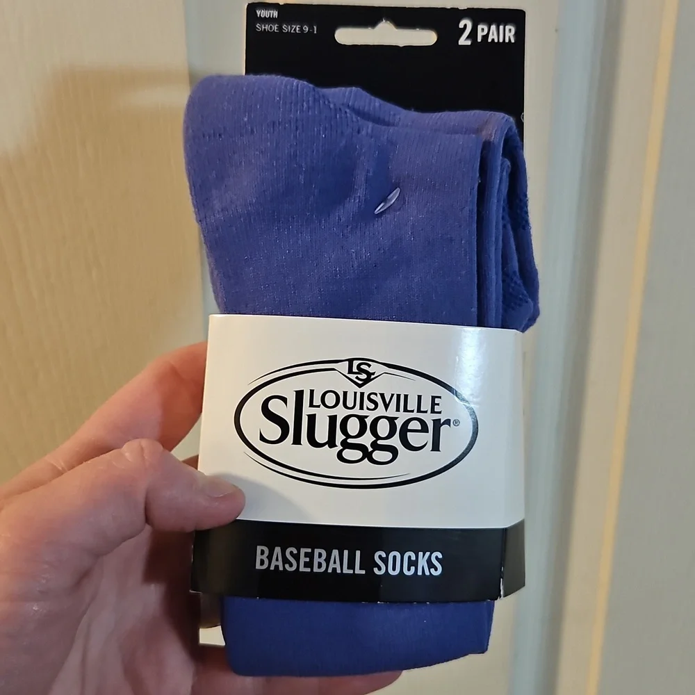 LOUISVILLE SLUGGER YOUTH BASEBALL SOCKS: 2 PAIR: BLUE: SIZE 9-1
